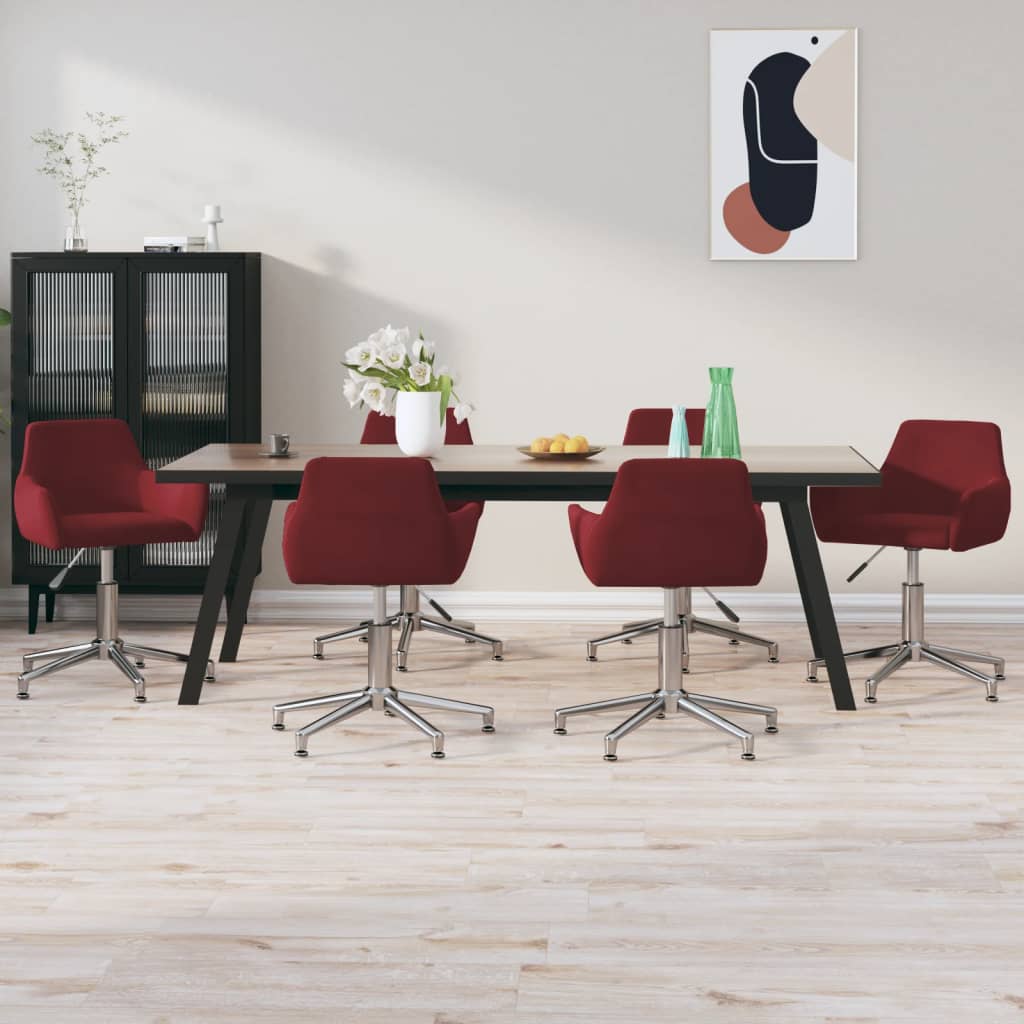 Chaises pivotantes salle à manger 6 pcs Rouge bordeaux Velours
