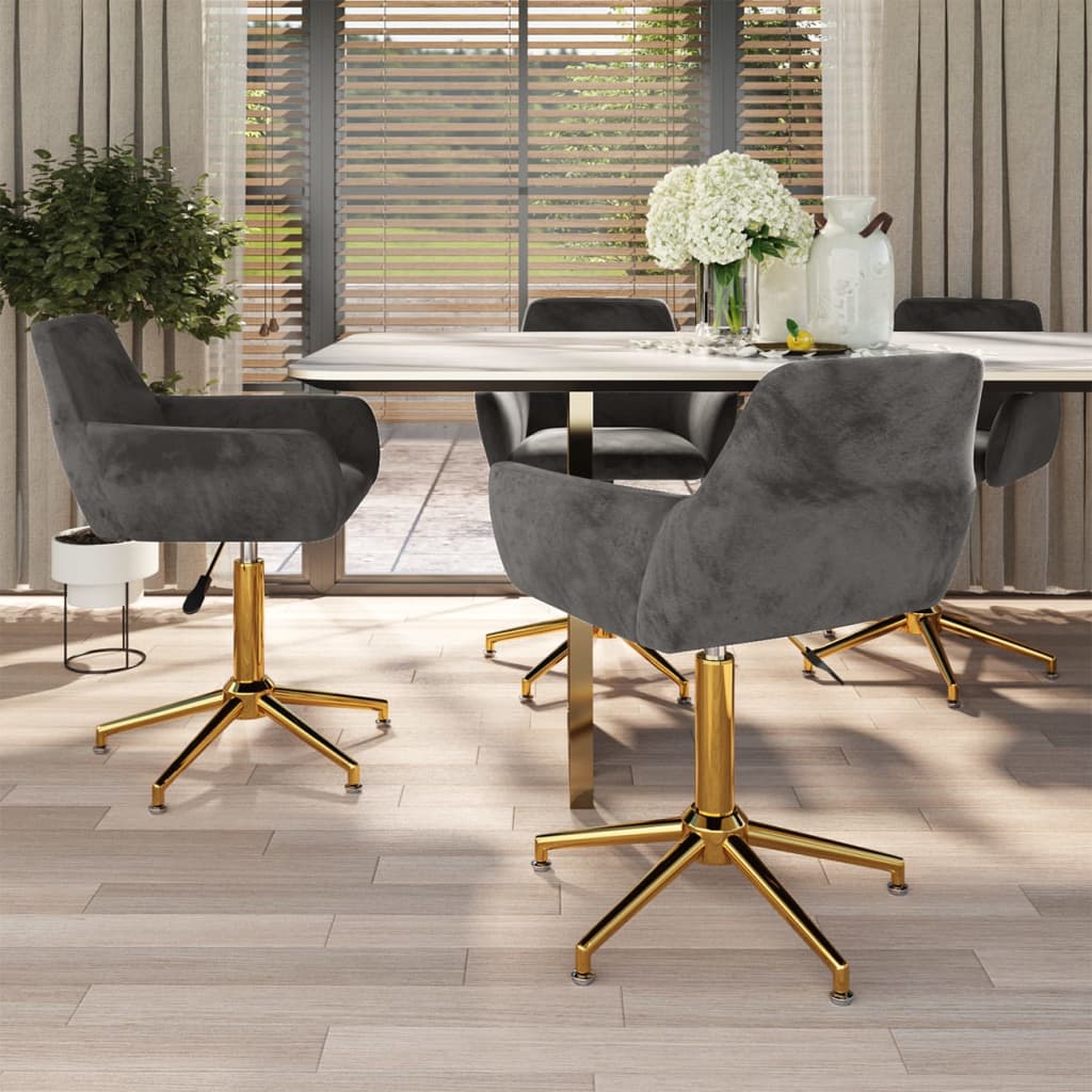 Chaises pivotantes à manger lot de 4 Gris foncé Velours