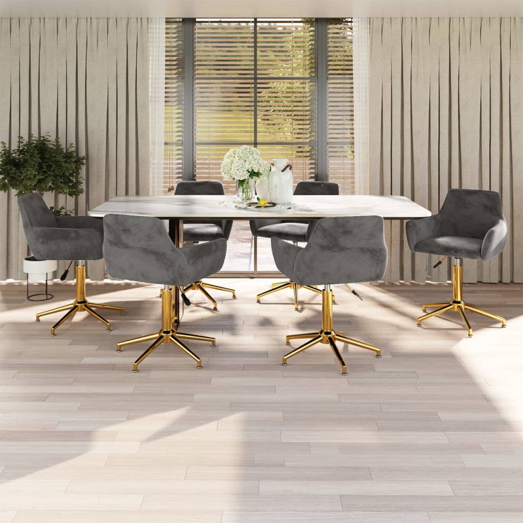 Chaises pivotantes à manger lot de 6 Gris foncé Velours
