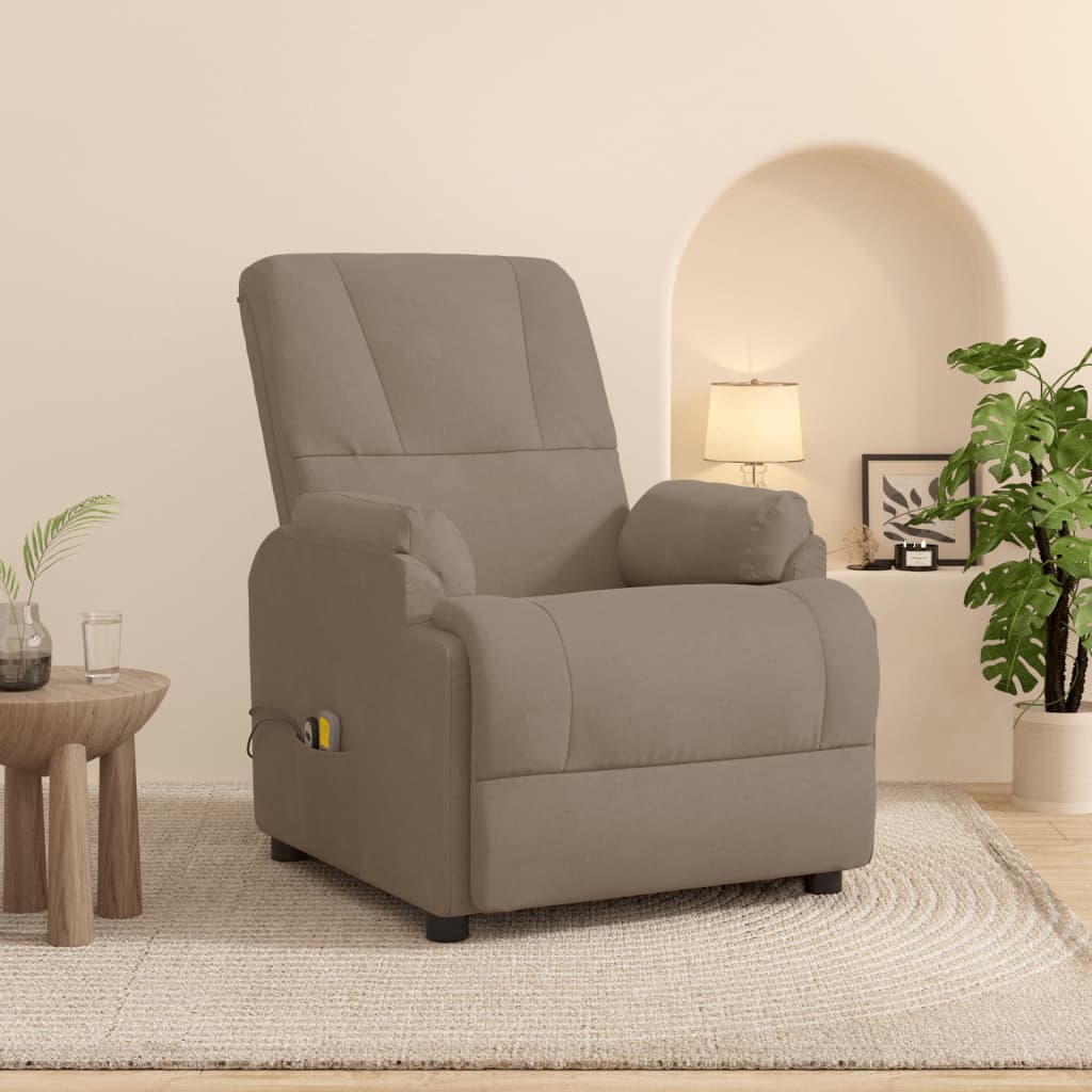 vidaXL Fotoliu de masaj cu ridicare gri taupe piele întoarsă ecologică