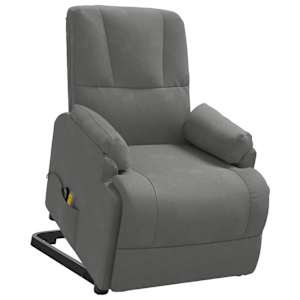 vidaXL Fotoliu masaj cu ridicare gri &icirc;nchis piele &icirc;ntoarsă ecologică