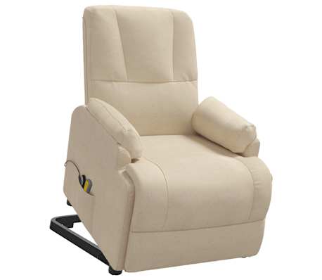 vidaXL Fotoliu de masaj cu ridicare, crem, piele &icirc;ntoarsă ecologică