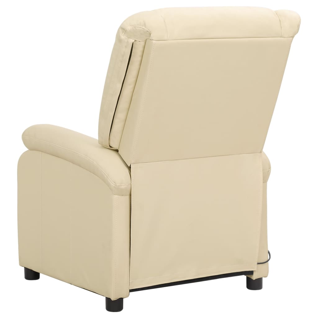 Krémszínű valódi bőr felállást segítő dönthető fotel 