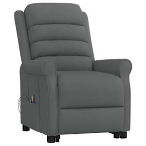 vidaXL Fotoliu de masaj cu ridicare, gri, piele ecologică