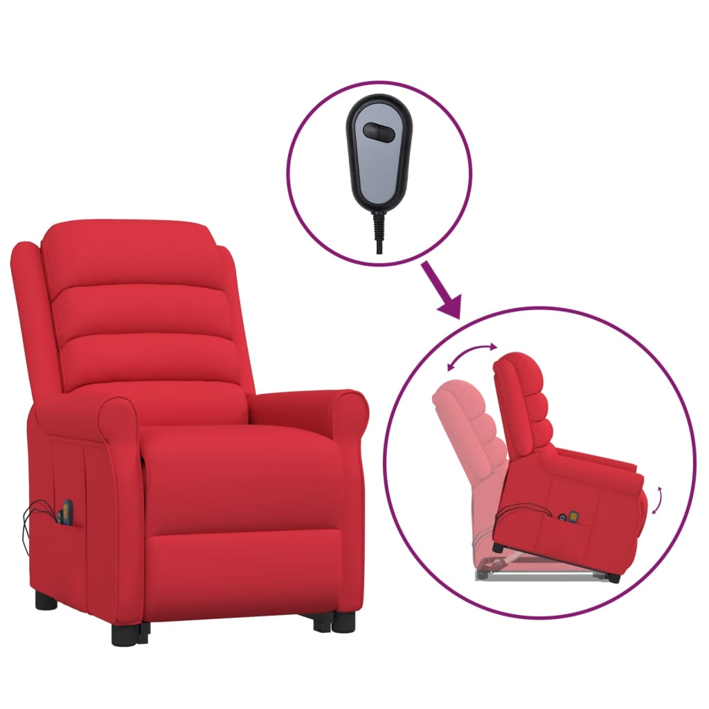 vidaXL Poltrona reclinável elevatória de massagens couro art. vermelho