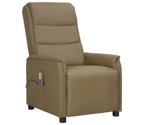 vidaXL Podnoszony fotel masujący, cappuccino, sztuczna skóra