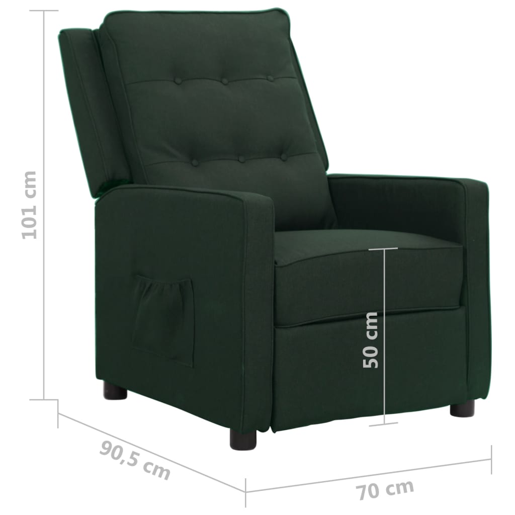 sötétzöld szövet felállást segítő fotel