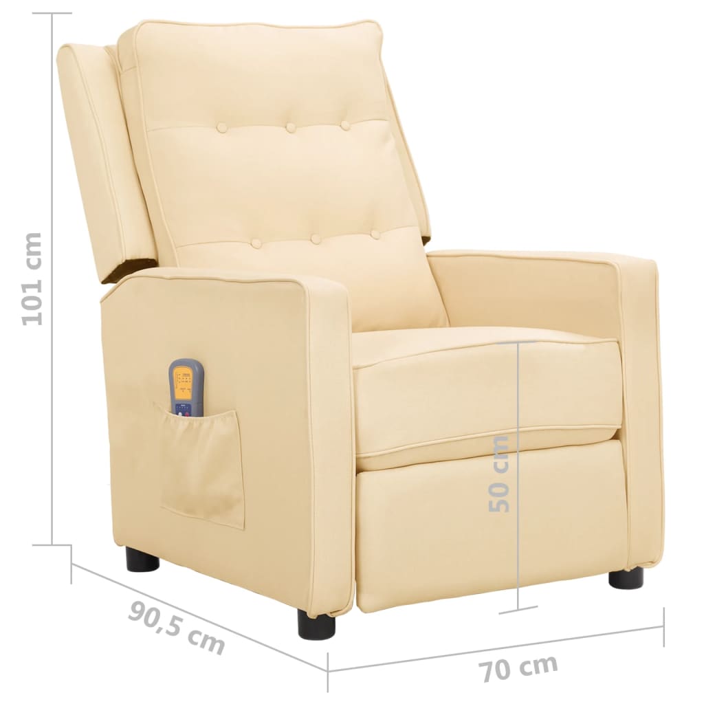 krémszínű szövet felállást segítő masszázsfotel