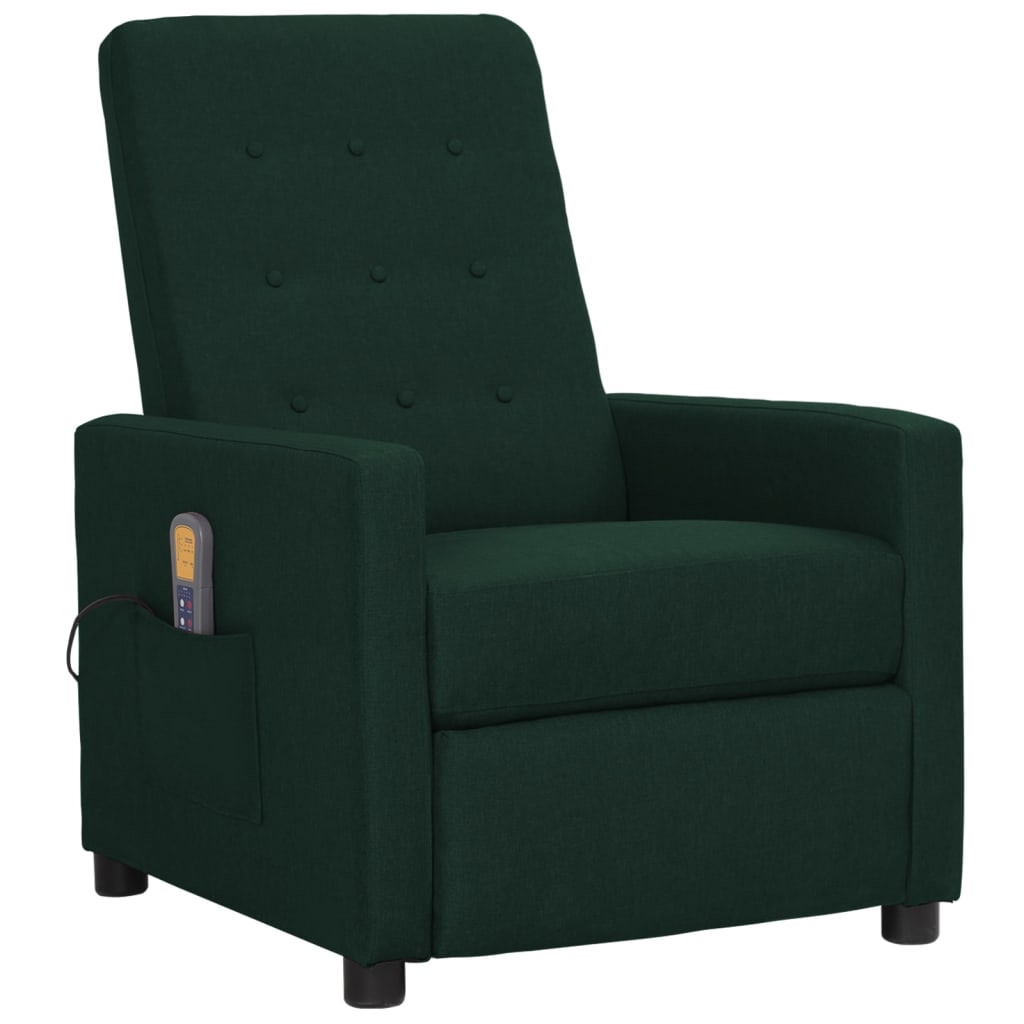 vidaXL Sillón de masaje elevable tela verde oscuro