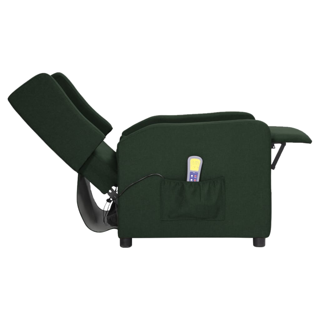 Fotoliu de masaj cu ridicare, verde închis, material textil