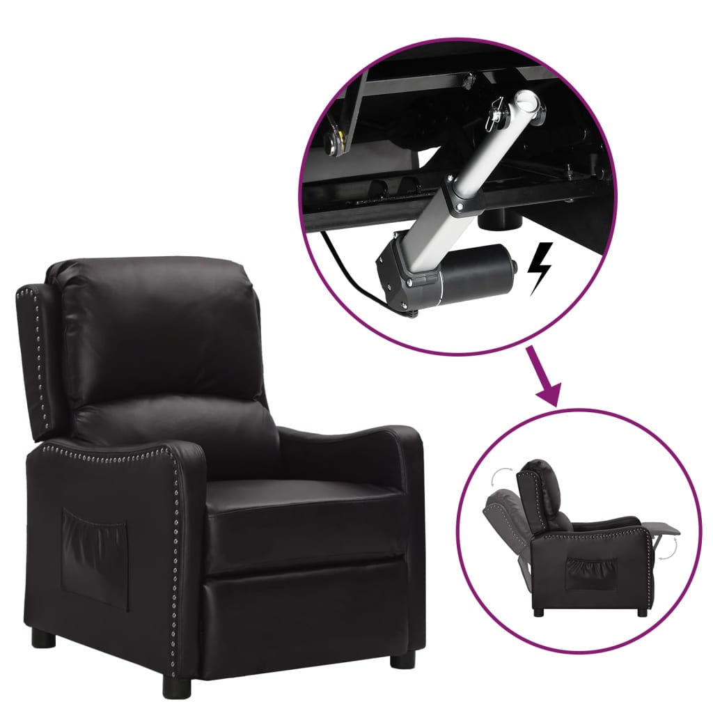 vidaXL Poltrona reclinável elevatória couro artificial preto
