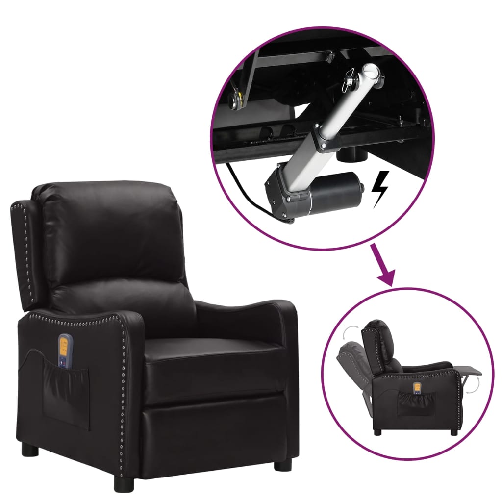 Fauteuil de massage noir similicuir brillant
