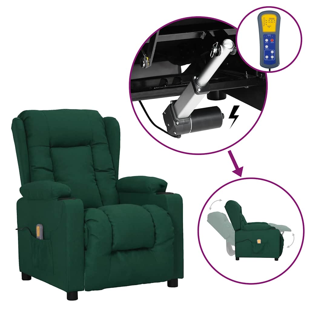 vidaXL Fotoliu de masaj cu ridicare, verde închis, material textil