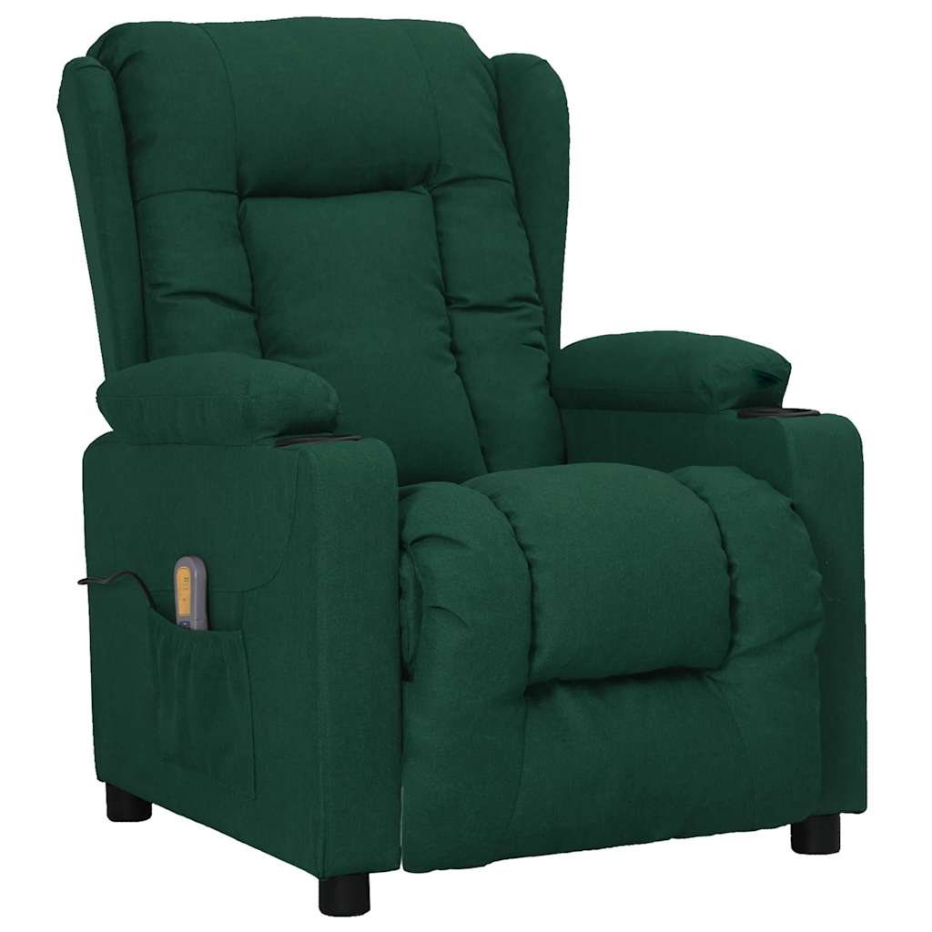 vidaXL Sillón de masaje elevable tela verde oscuro