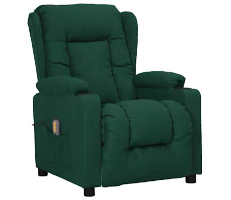 vidaXL Sillón de masaje elevable tela verde oscuro