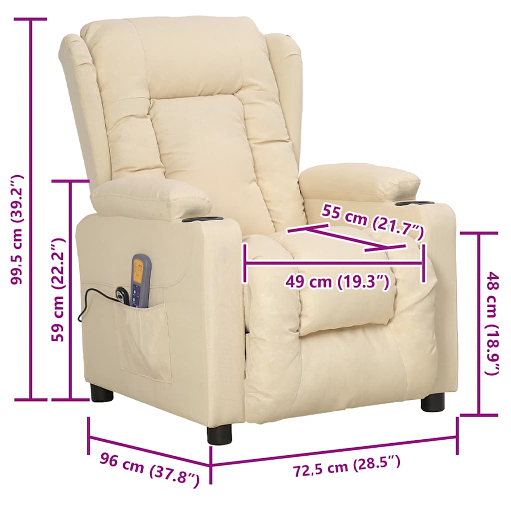 masāžas krēsls, paceļams, krēmkrāsas audums