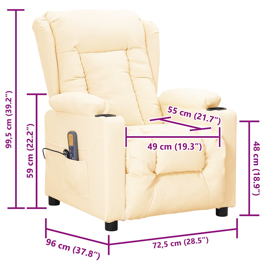 masāžas krēsls, paceļams, krēmkrāsas mākslīgā āda