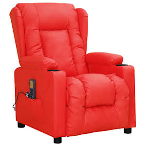 vidaXL Atsistojantis masažinis krėslas, raudonos spalvos, dirbtinė oda