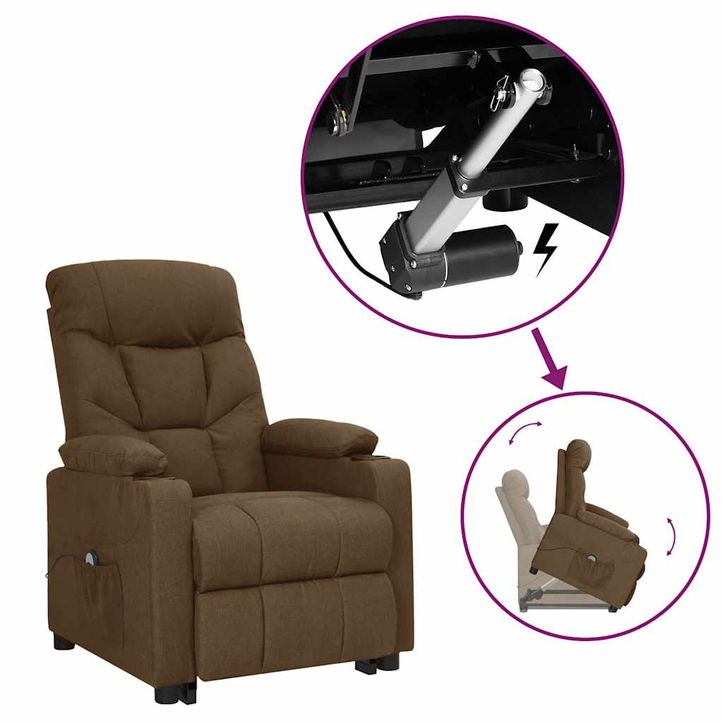 vidaXL Fotel ułatwiający wstawanie, brązowy, obity tkaniną