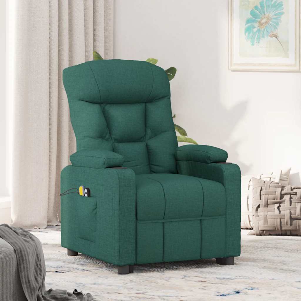 vidaXL Fotoliu de masaj cu ridicare, verde închis, material textil