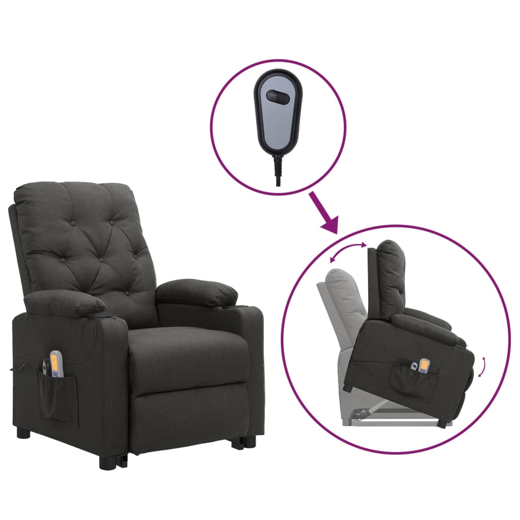 elektrisks masāžas krēsls, paceļams, atgāžams, pelēks audums | Stepinfit.lv