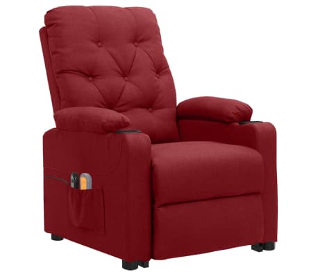 vidaXL Sillón de masaje elevable tela rojo tinto