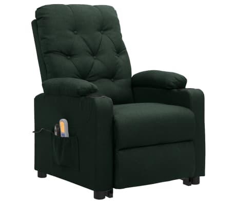 vidaXL masāžas krēsls, paceļams, tum&scaron;i zaļ&scaron; audums