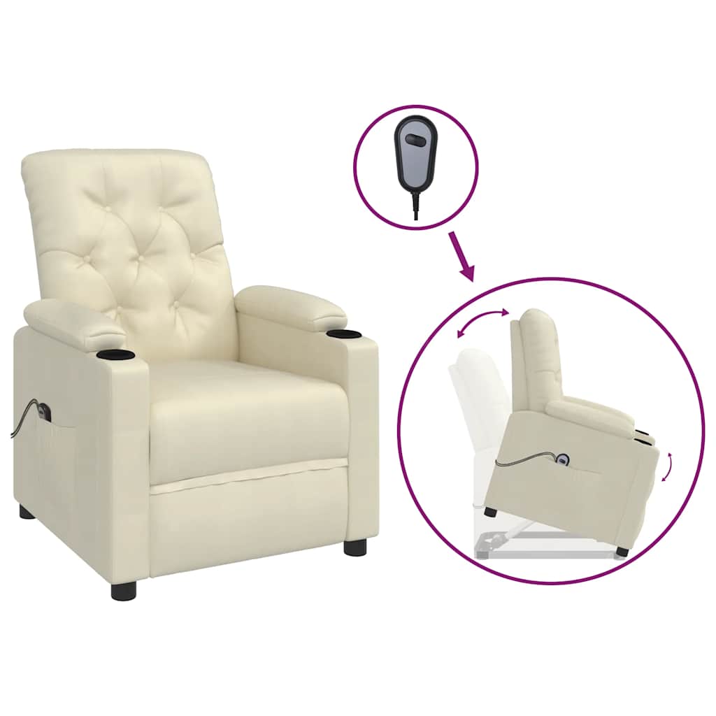 vidaXL Poltrona reclinável elevatória couro artificial cor creme