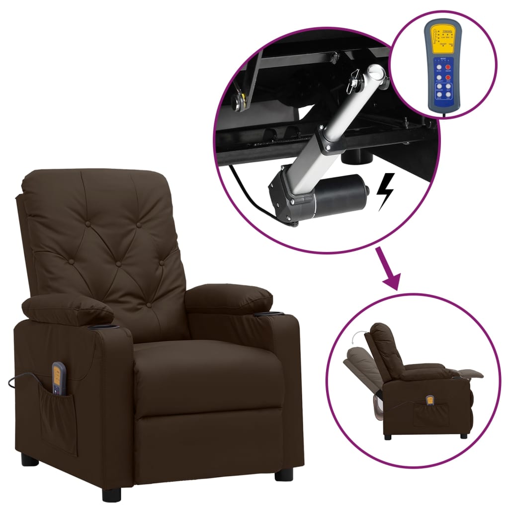 vidaXL Massagesessel mit Aufstehhilfe Braun Kunstleder