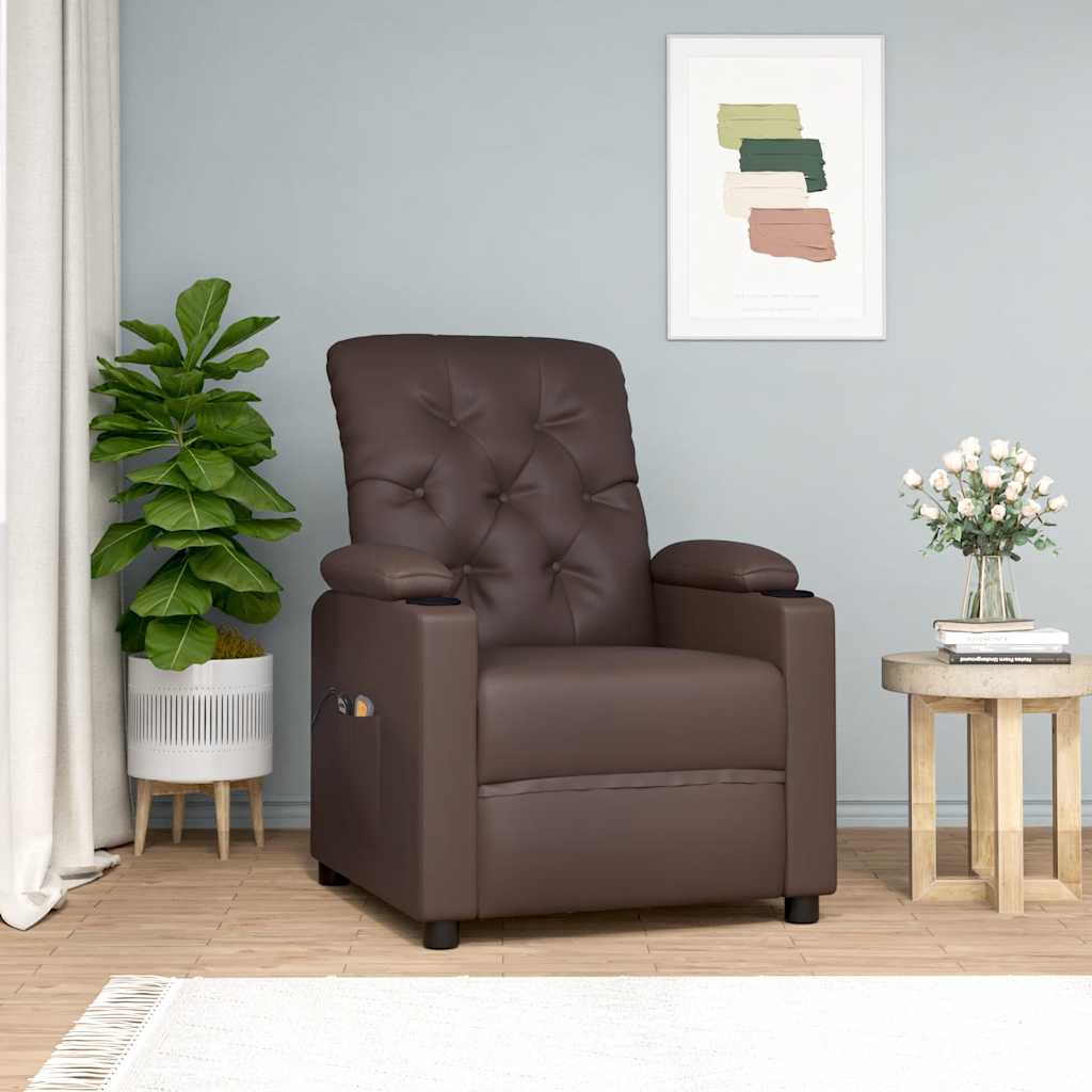 vidaXL Massagesessel mit Aufstehhilfe Braun Kunstleder