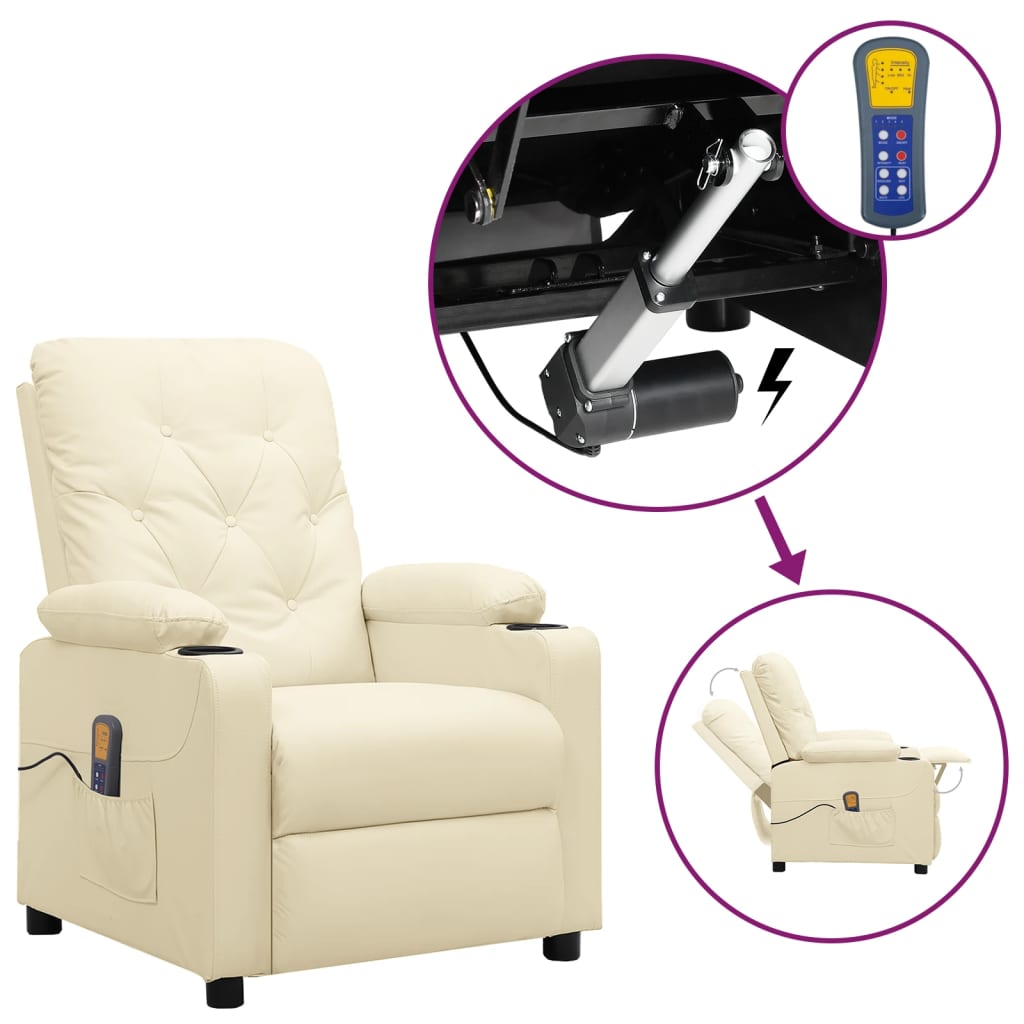 vidaXL Massagesessel mit Aufstehhilfe Creme Kunstleder