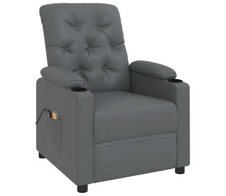 vidaXL Atsistojantis masažinis krėslas, pilkos spalvos, dirbtinė oda