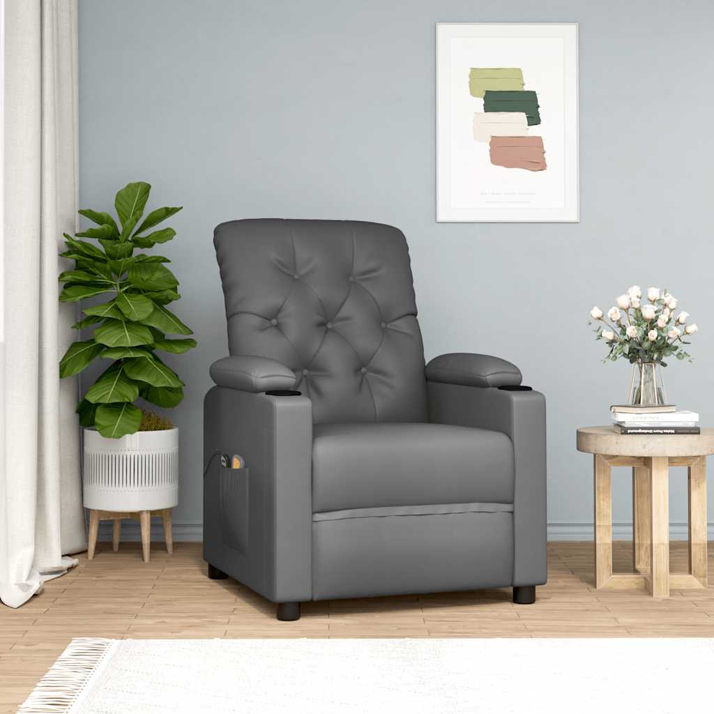 vidaXL Massagesessel mit Aufstehhilfe Grau Kunstleder