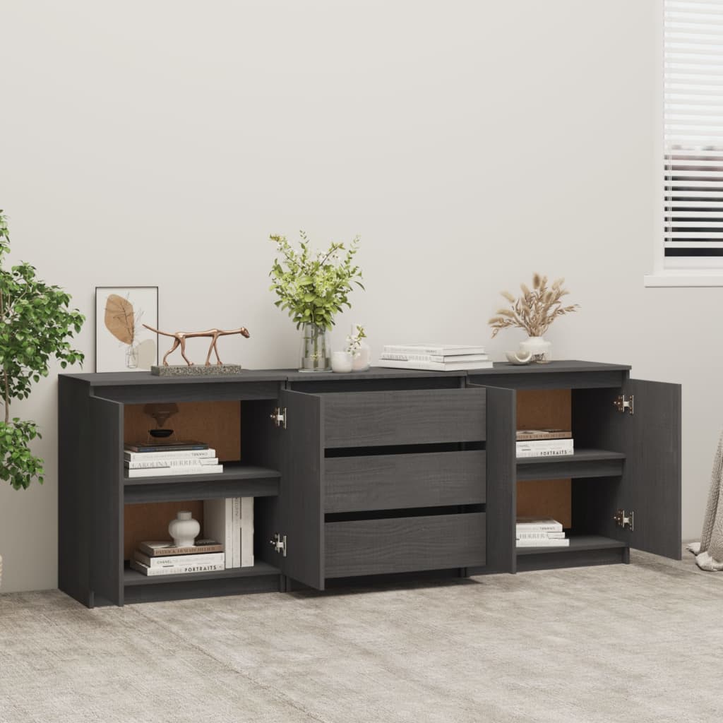 vidaXL Side Cabinet Grey 180x36x65 cm Solid Pinewood