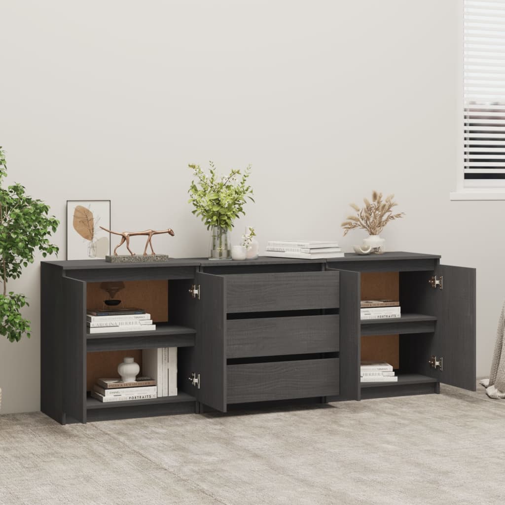 

vidaXL Bijzetkast 180x36x65 cm massief grenenhout grijs