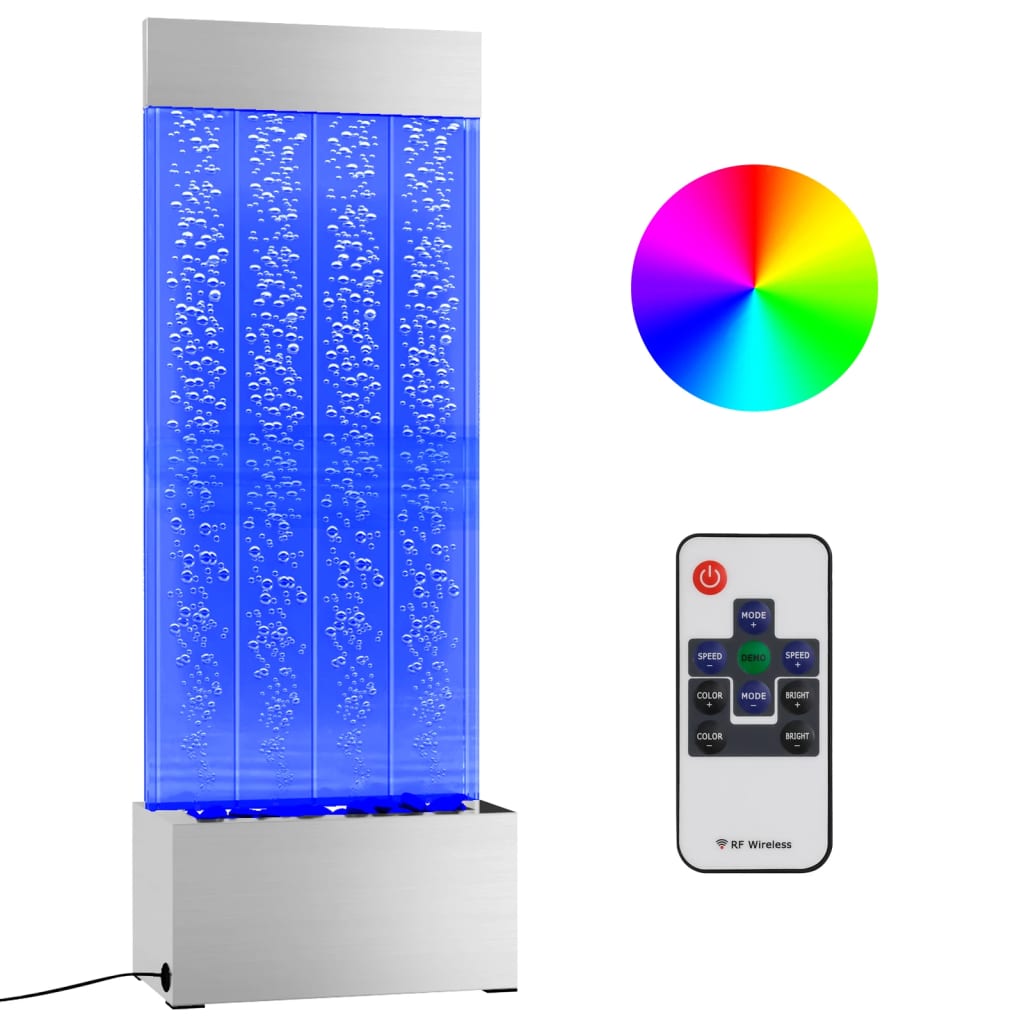 Rozsdamentes acél és akril buborékoszlop RGB LED-ekkel 110 cm 