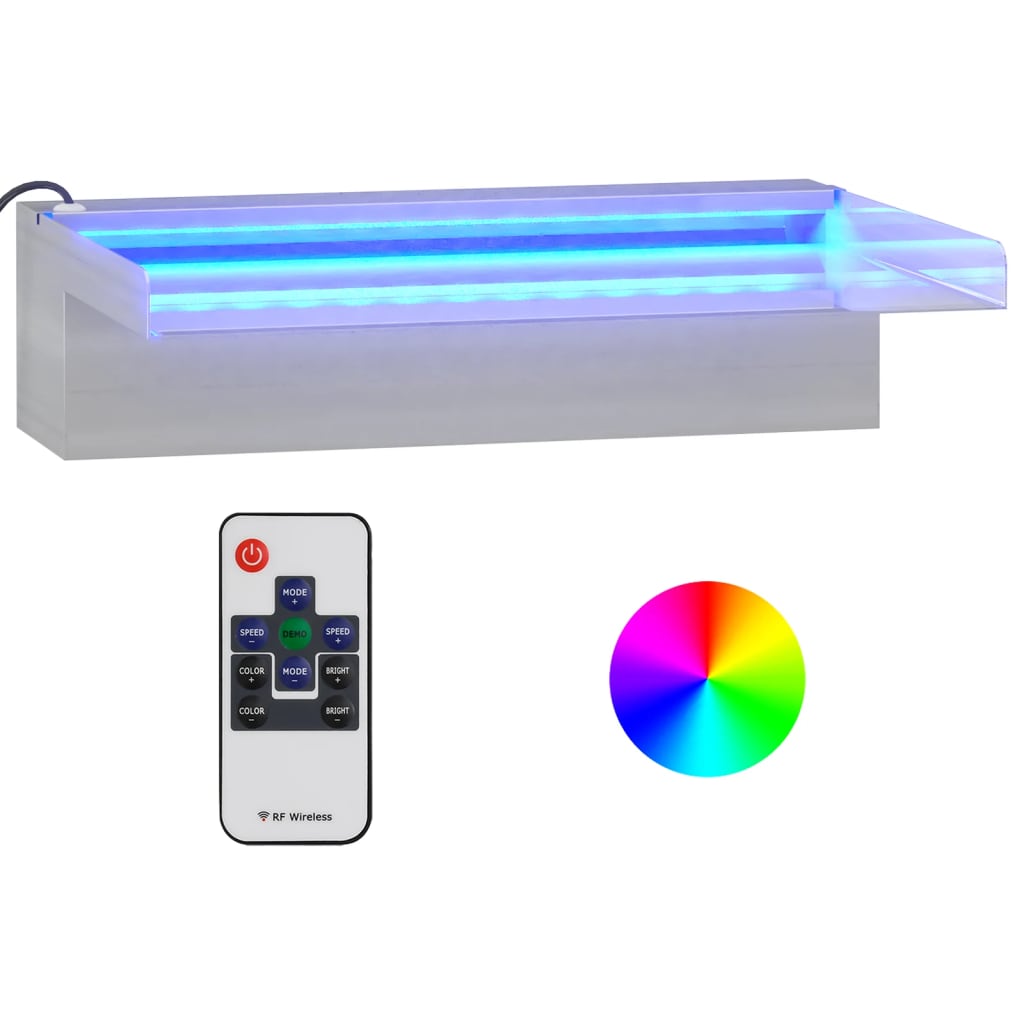 Přelivový vodopád s RGB LED osvětlením nerezová ocel 30 cm