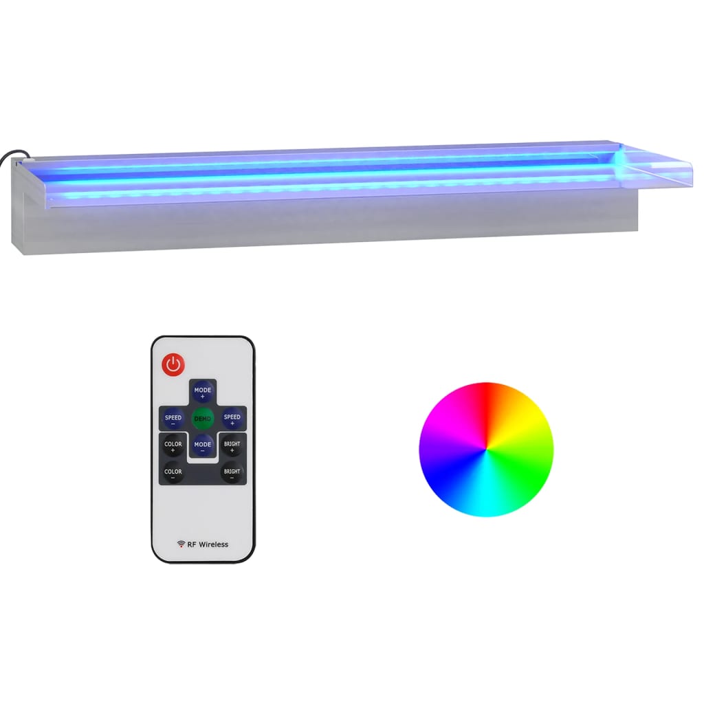 Rozsdamentes acél vízeséskifolyó RGB LED-ekkel 60 cm 