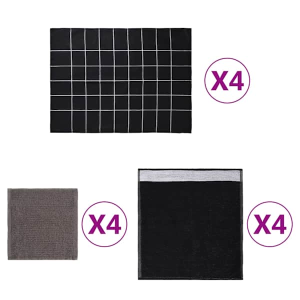 vidaXL 12-osaline r&auml;tikute komplekt, must, puuvill