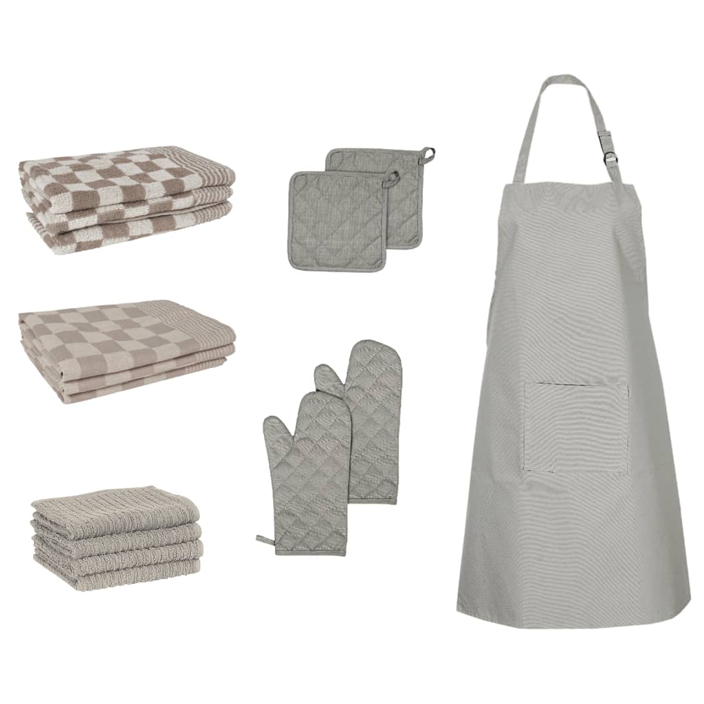 2: vidaXL håndklædesæt 15 dele med ovnhandsker og grydelapper bomuld grå