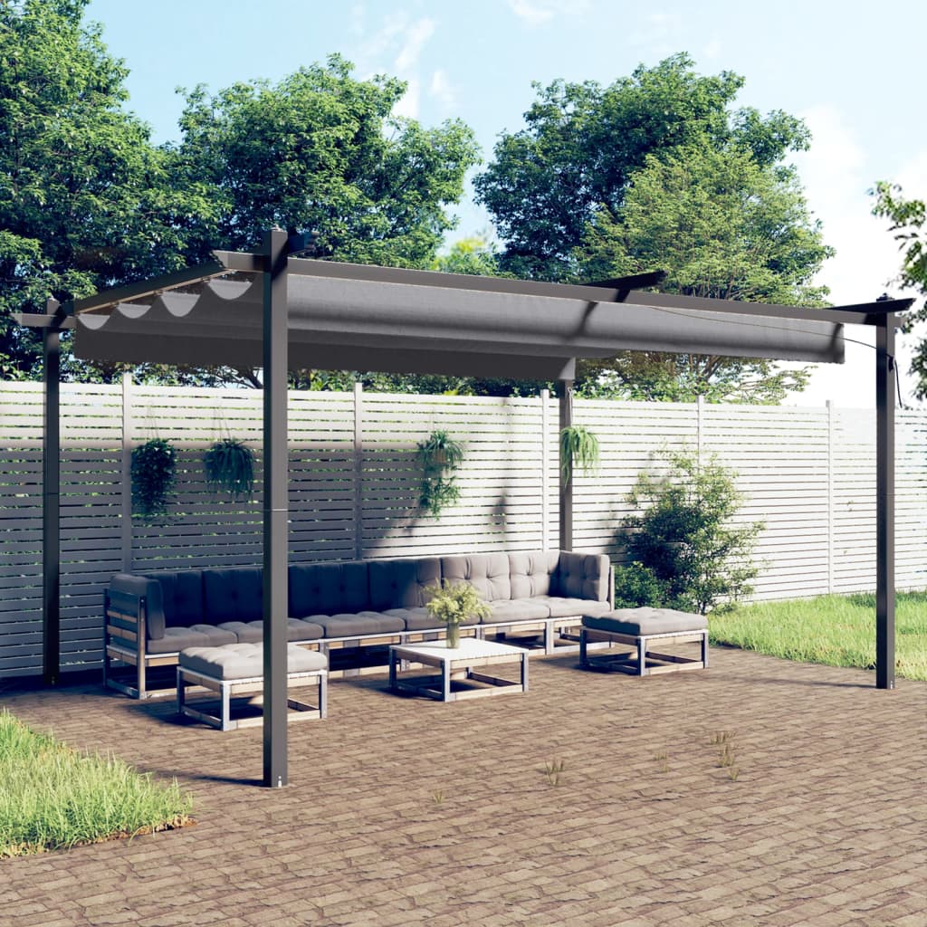 vidaXL havepavillon med sammenrulleligt tag 4x3 m antracitgrå