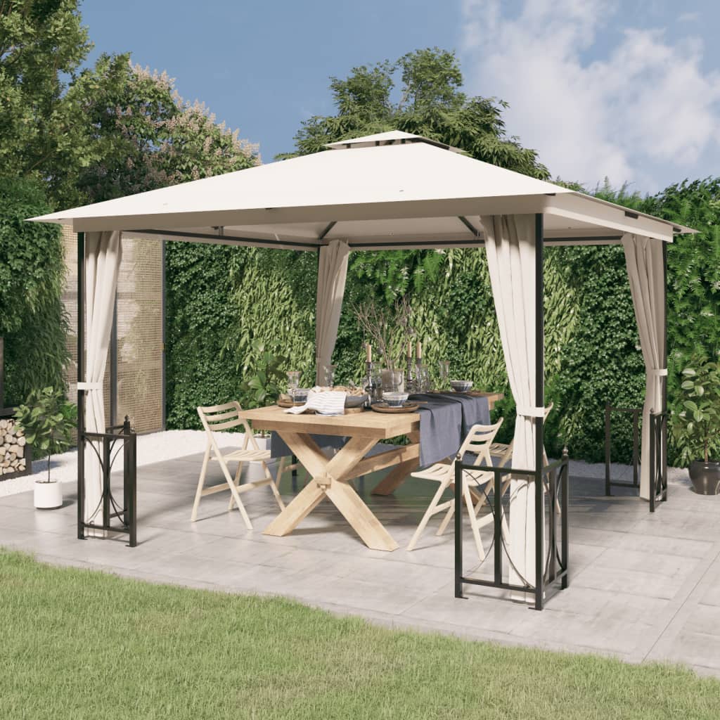 vida XL Pavillon mit Seitenwänden & Doppeldach 3x 3 m Creme