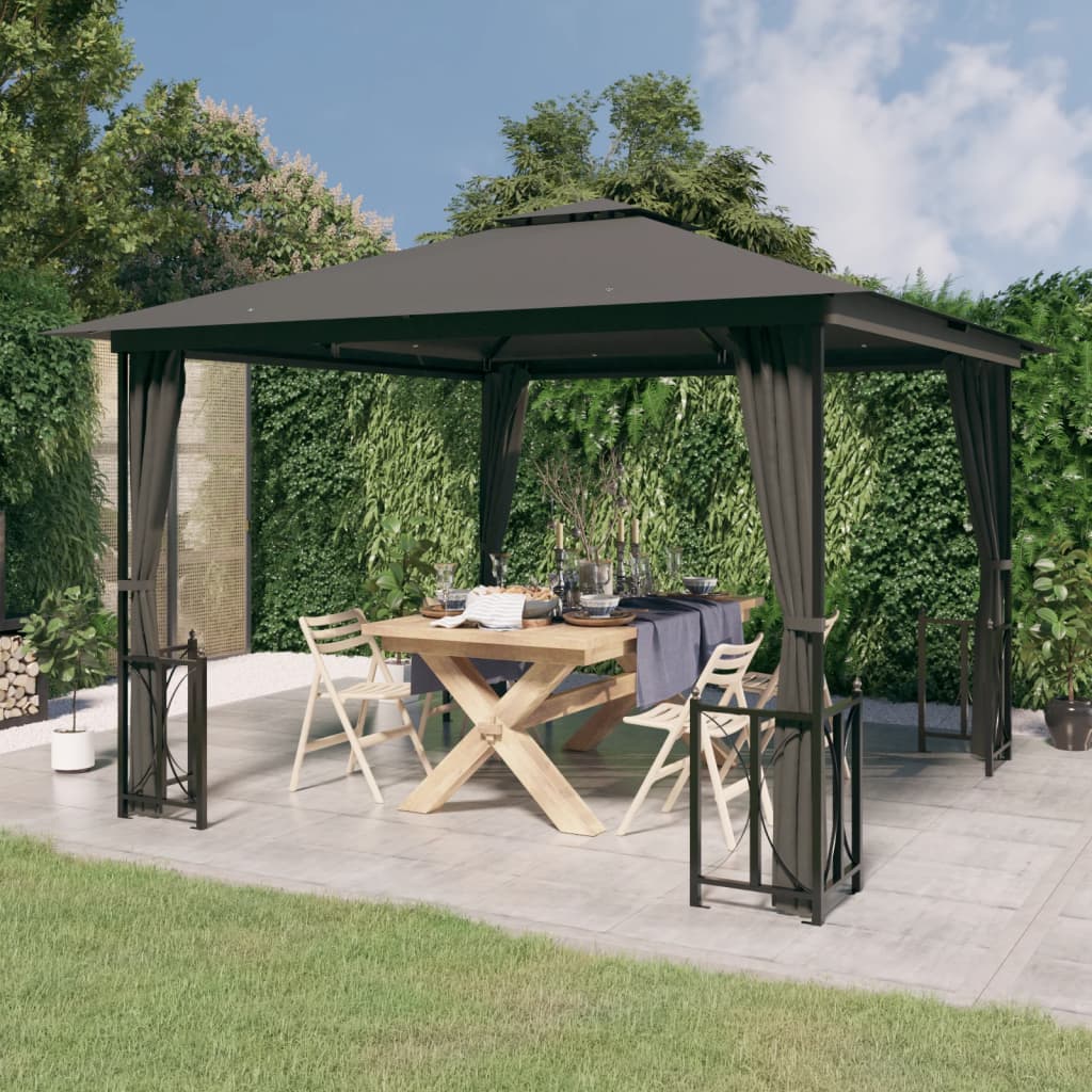 vida XL Pavillon mit Seitenwänden & Doppeldach 3x 3 m Anthrazit