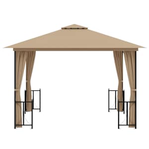 vidaXL Foișor cu pereți laterali și acoperișuri duble, gri taupe, 3x3m