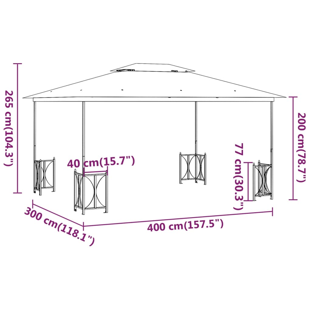 Беседка със странични стени и двоен покрив, 3х4 м, кремава