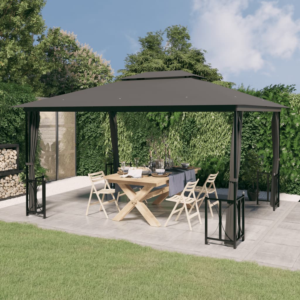 Tonnelle avec Parois économies et Toit Double 3x3 m Crème Belvédère de Jardin vidaXL