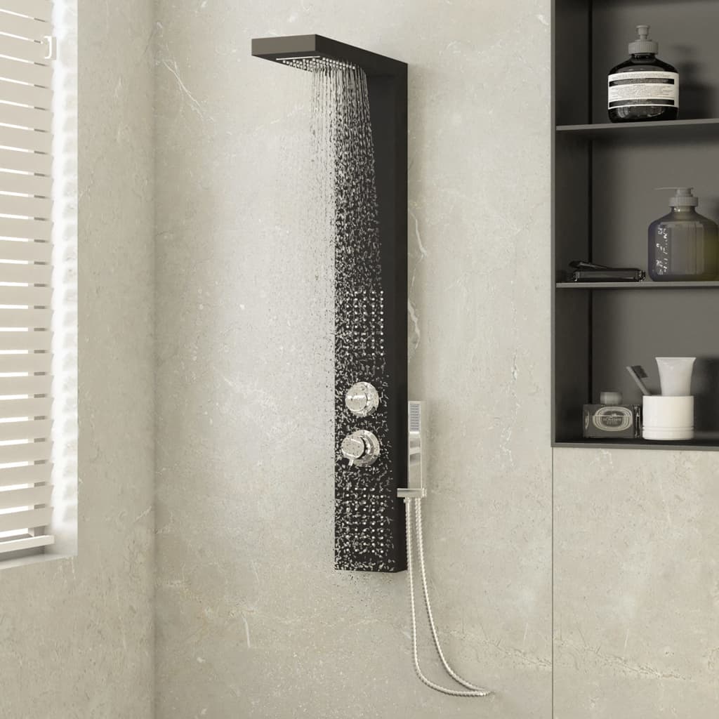 vidaXL Sistem panou de duș din aluminiu, negru vidaxl.ro