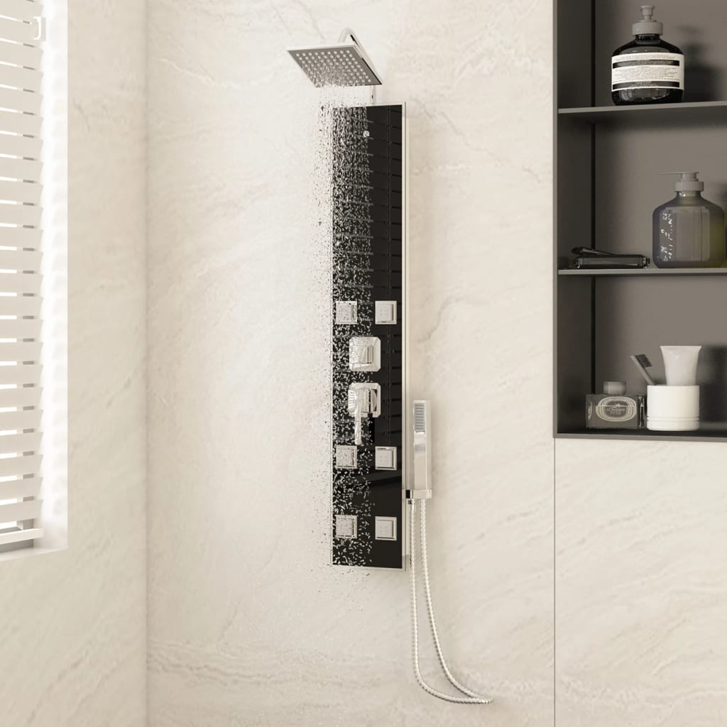 vidaXL Unitate panou de duș, negru, 18×45,5×130 cm, sticlă vidaxl.ro