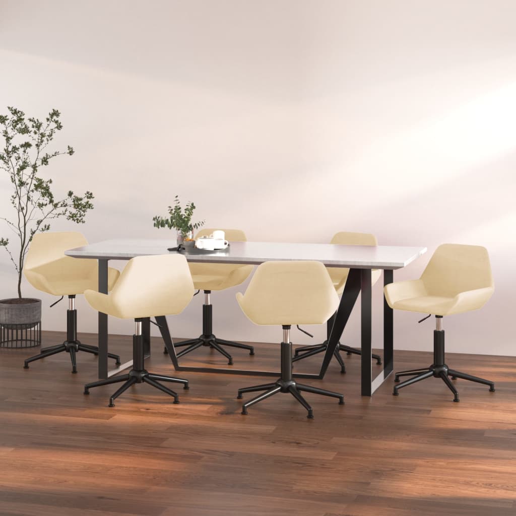 Scaune de sufragerie pivotante 6 buc, crem, catifea