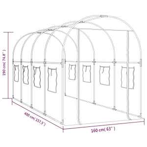 Skleník průhledný 160 x 400 x 190 cm PVC práškově lakovaná ocel - obrázek 6